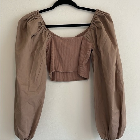 Abercrombie & Fitch Long-Sleeve Mixed Fabric Puff Sleeve Size Small - Picture 5 of 6